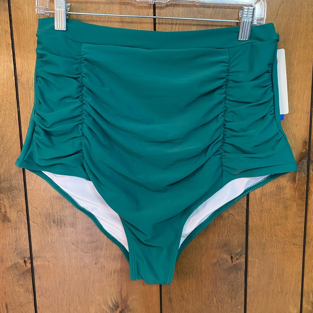 High-Waist Ruched Bikini Bottoms - Teal